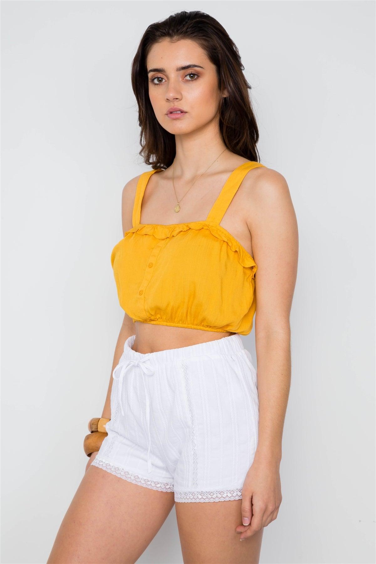 Yellow Cropped Button Down Boho Top / 1-2-2-1