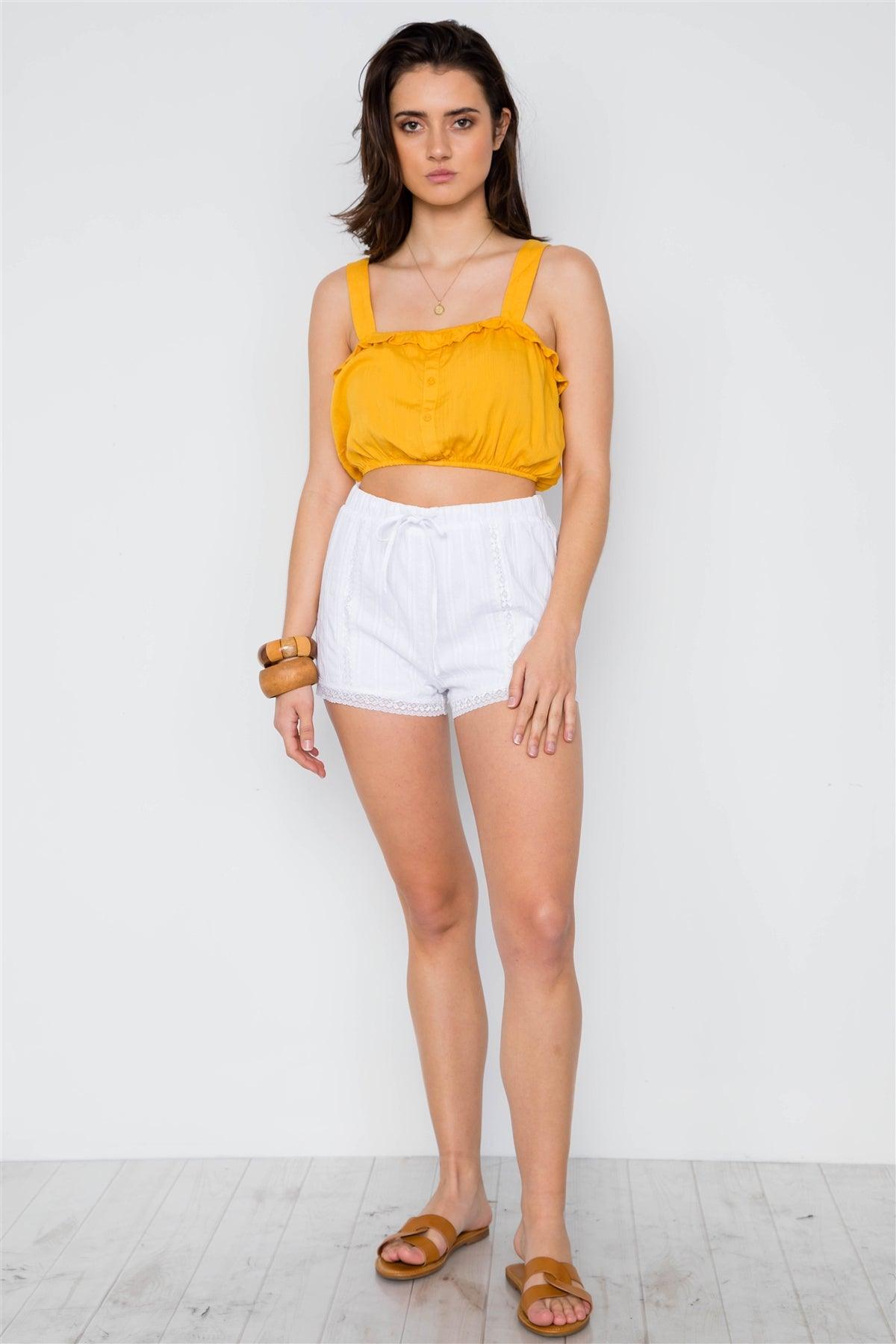 Yellow Cropped Button Down Boho Top / 1-2-2-1