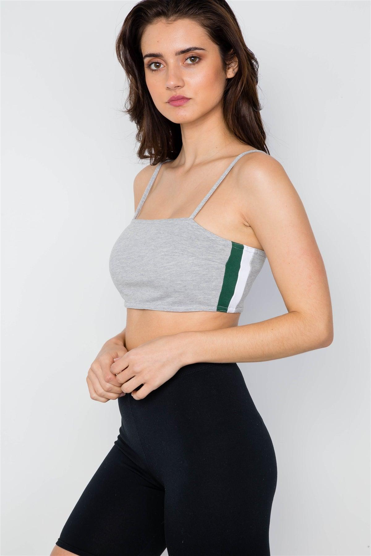 Heather Grey Cami Strap Contrast Crop Top / 1-2-2-1