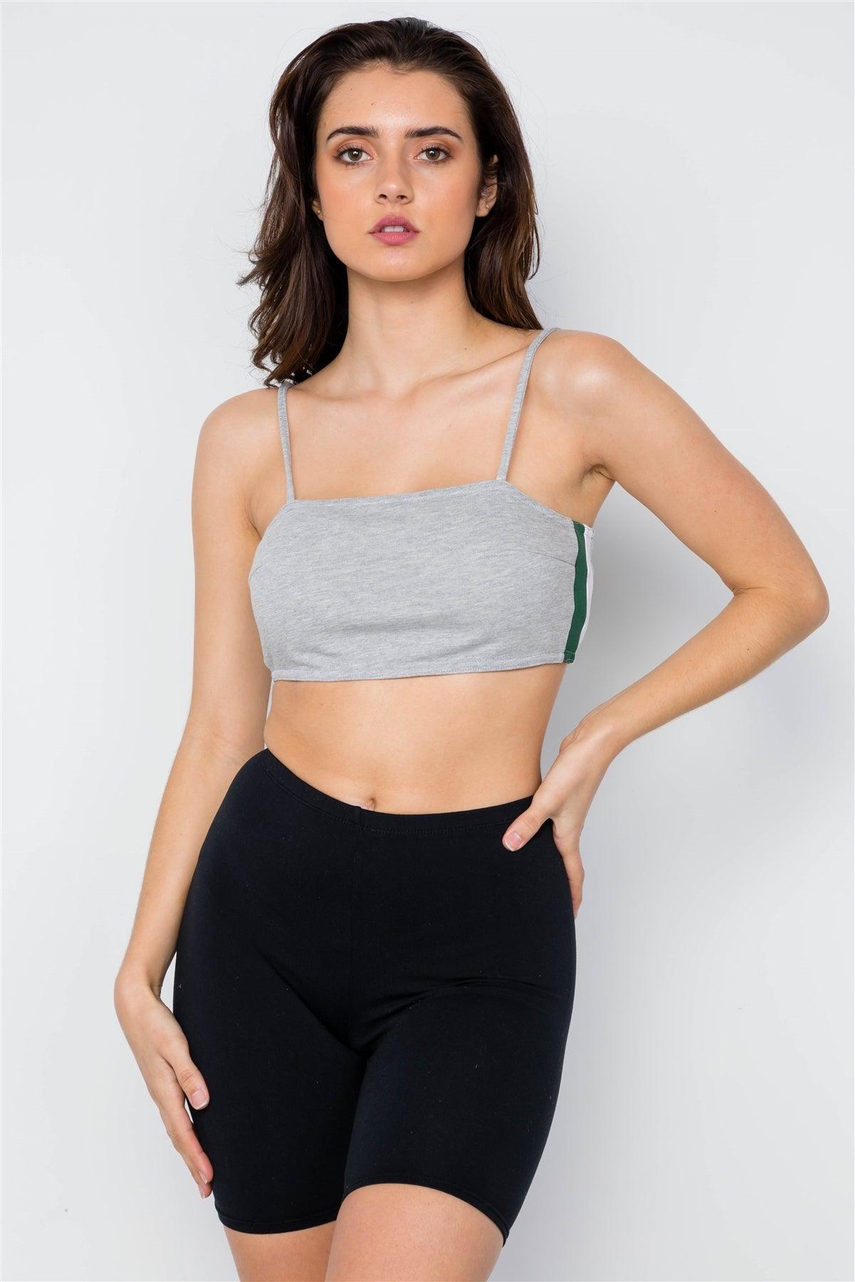 Heather Grey Cami Strap Contrast Crop Top / 1-2-2-1