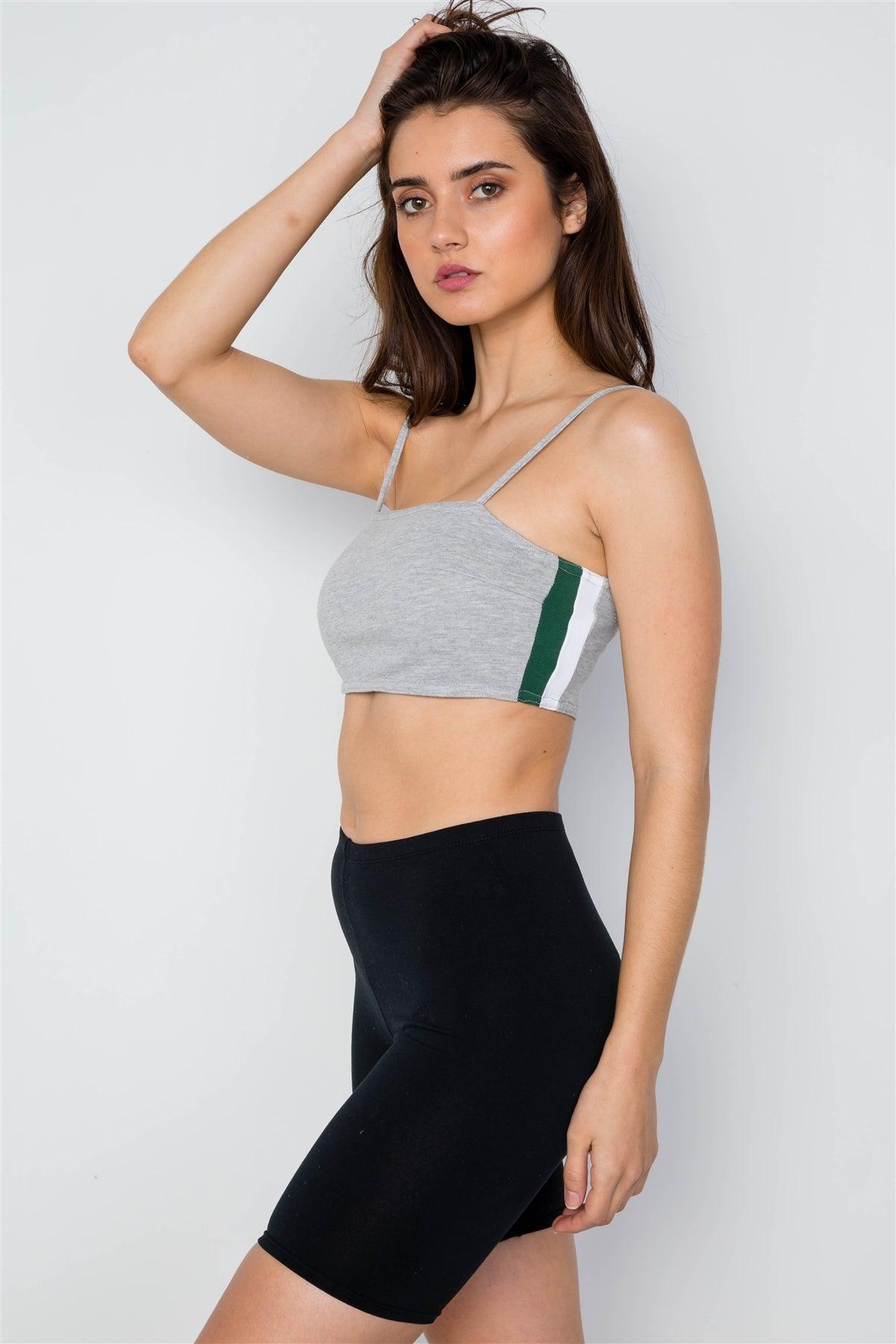 Heather Grey Cami Strap Contrast Crop Top / 1-2-2-1