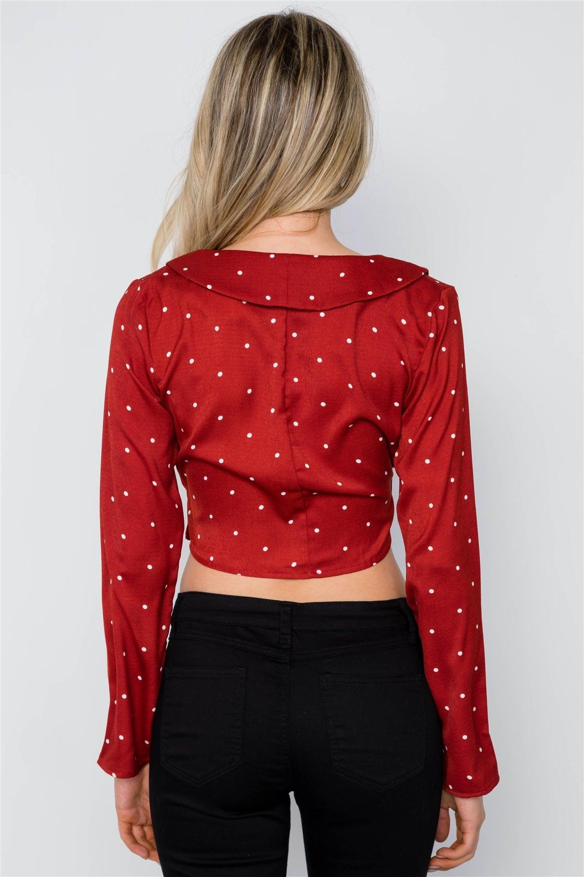 Brick Polka Dot Long Sleeve Cropped Top / 3-2-1