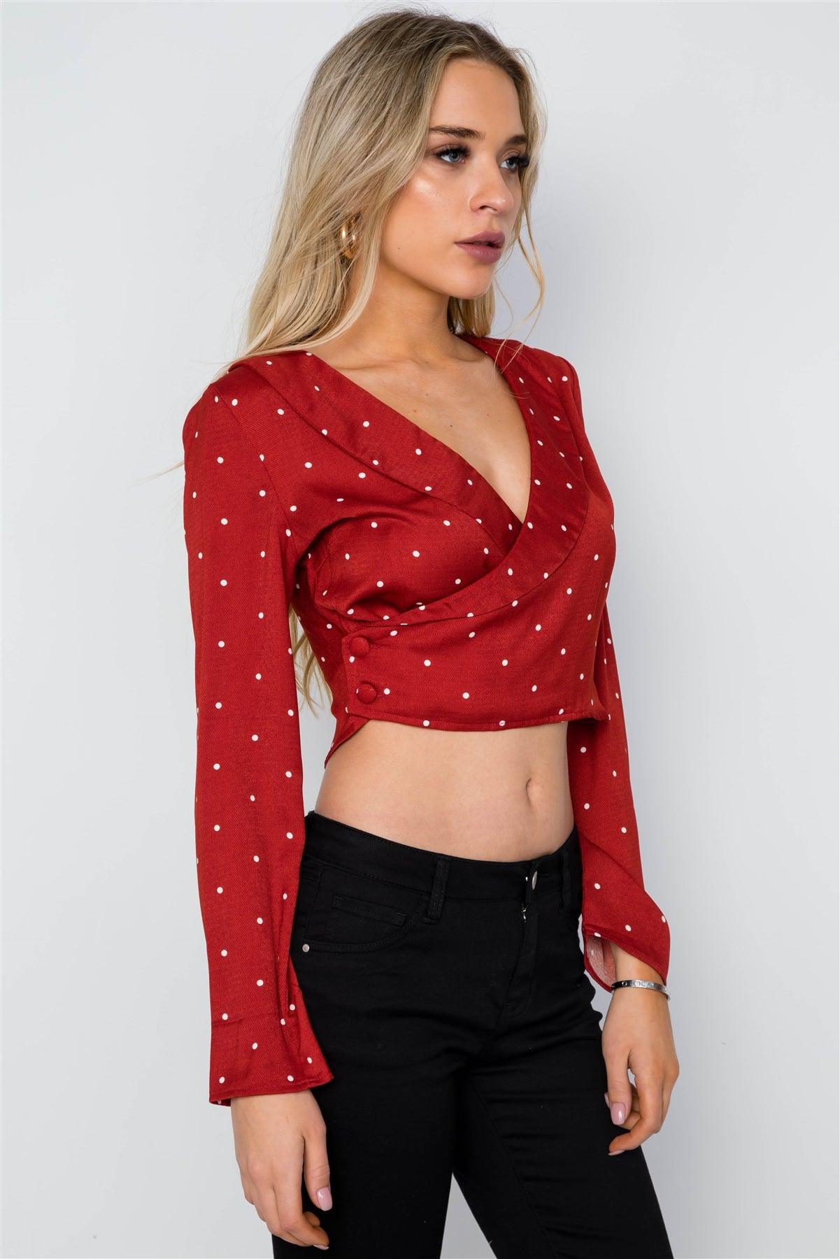 Brick Polka Dot Long Sleeve Cropped Top / 3-2-1