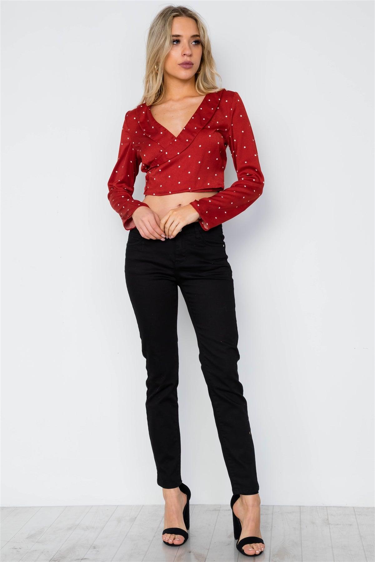 Brick Polka Dot Long Sleeve Cropped Top / 3-2-1