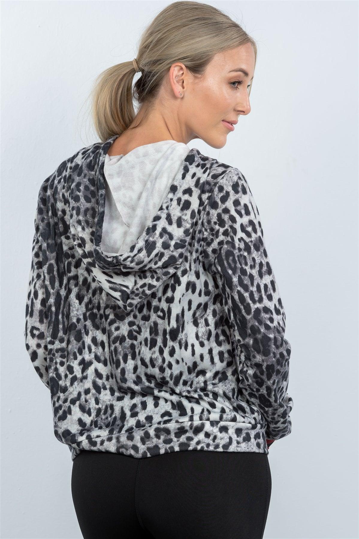 Gray Animal Leopard Distressed Leopard Print Hoodie / 4-2-1