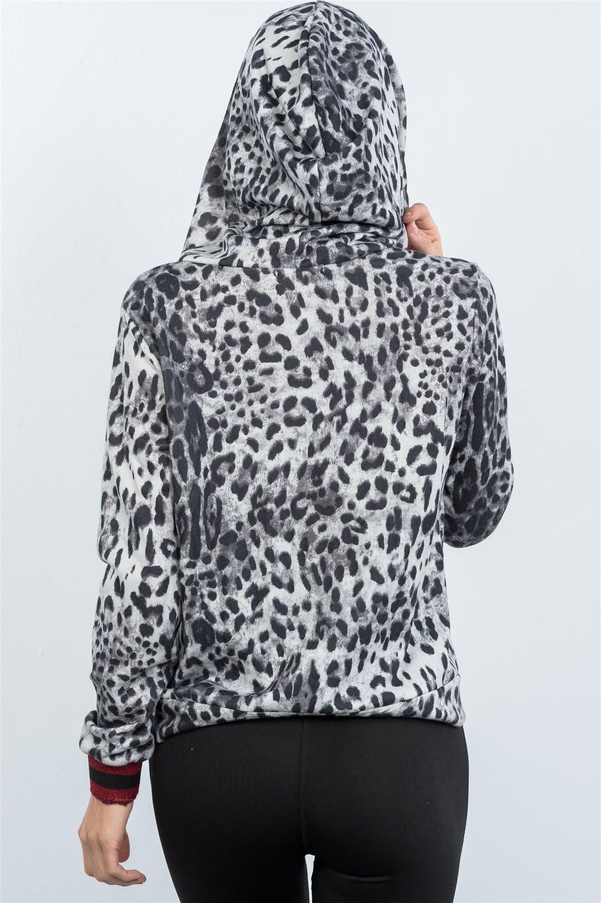 Gray Animal Leopard Distressed Leopard Print Hoodie / 4-2-1