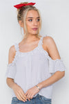 Off White Polka Dot Cold Shoulder Ruffle Top /2-2-2