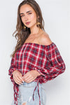 Multi Red Plaid Off-The-Shoulder Top /2-1-1