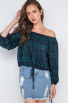 Green Plaid Off-The-Shoulder Top /2-3-3