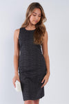 Black Dot Print Linen Sleeveless Midi Dress /1-3-1-1