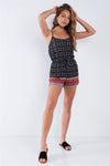 Black Red Cami Button Down Boho Romper /2-2