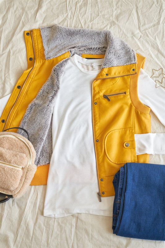 Mustard Funnel Neck Zip-Up Vest