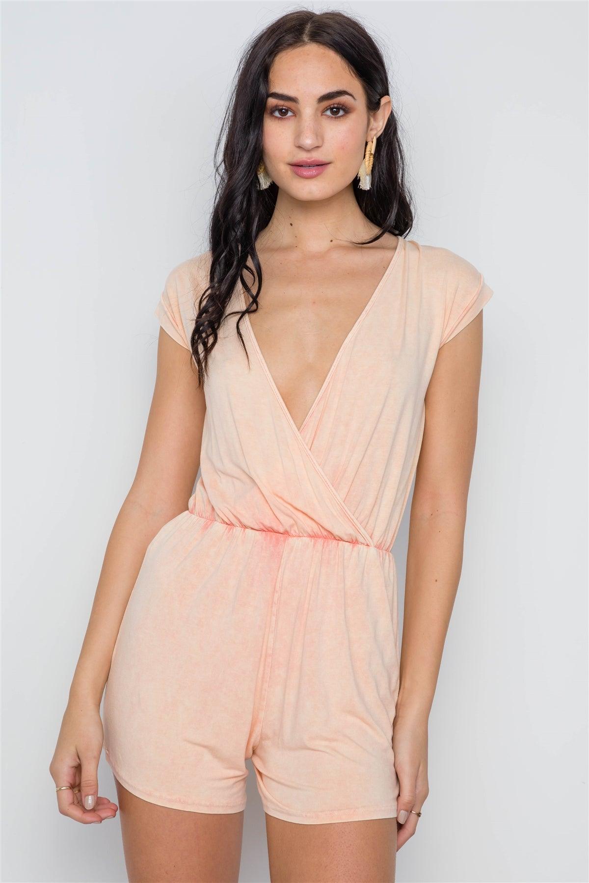 Light Peach Plunging Neckline Romper /3-3