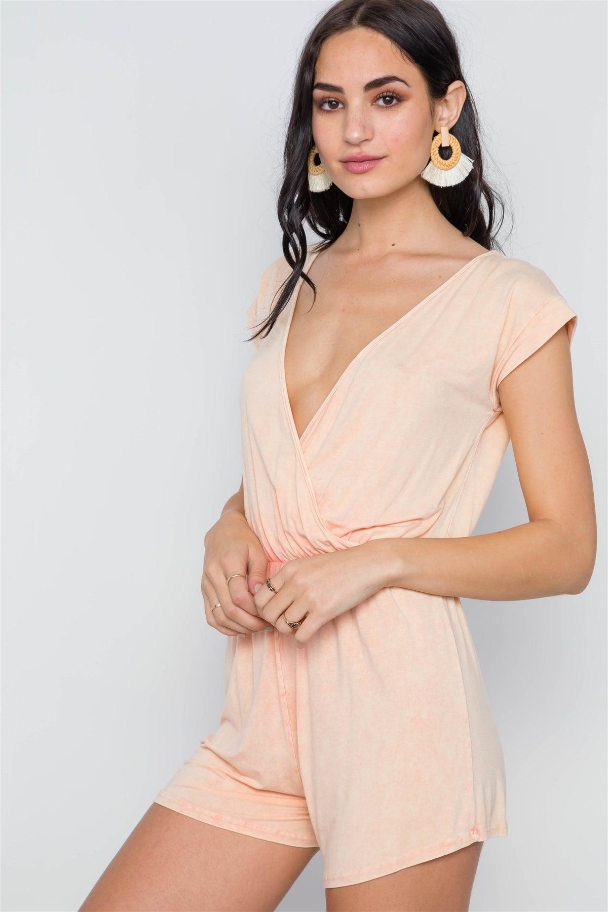 Light Peach Plunging Neckline Romper /3-3