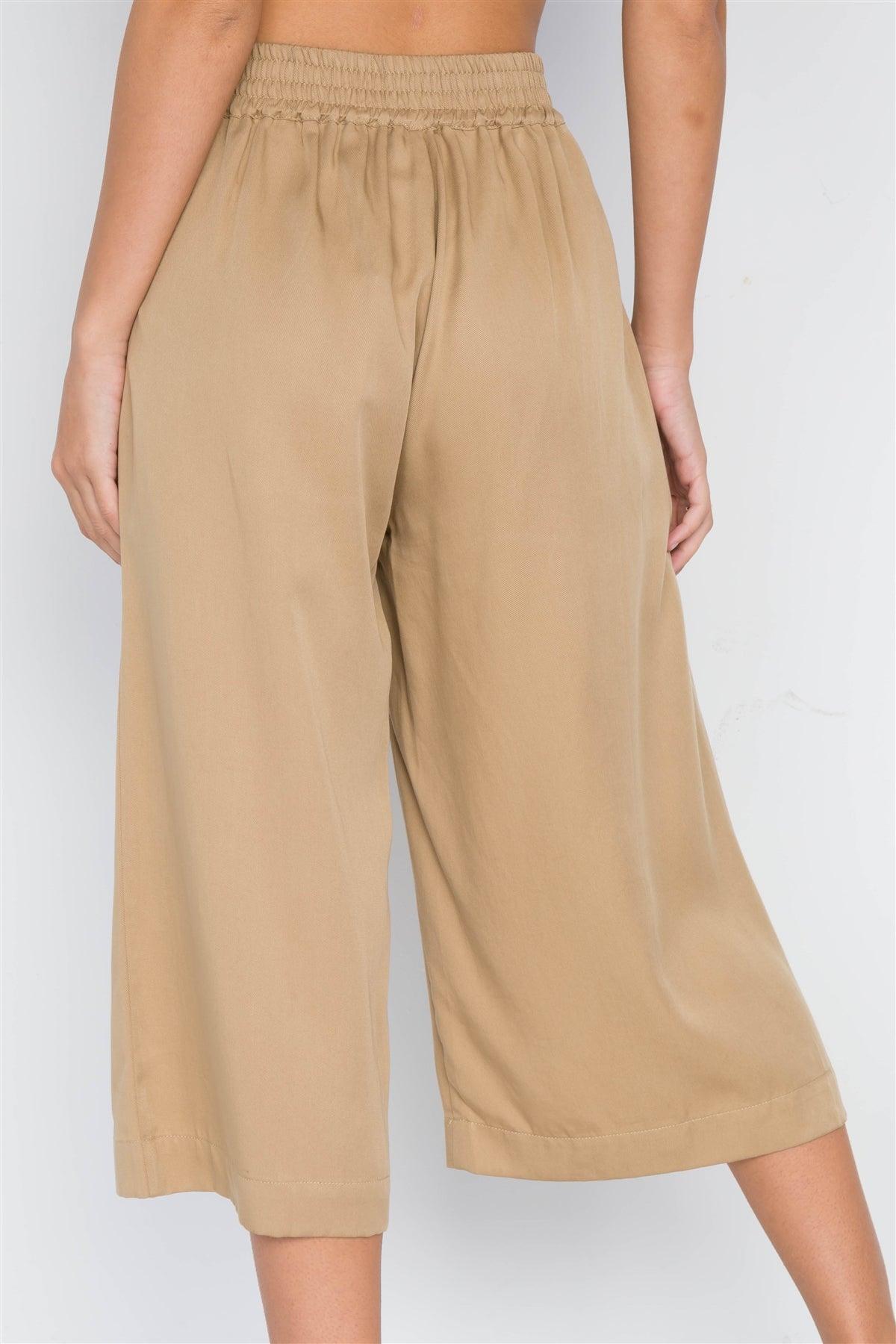 Khaki High Waist Cropped Wide Leg Pants /3-2-1