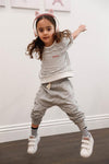 Girls Heather Grey Cotton Sweatpants /1-1-1-1