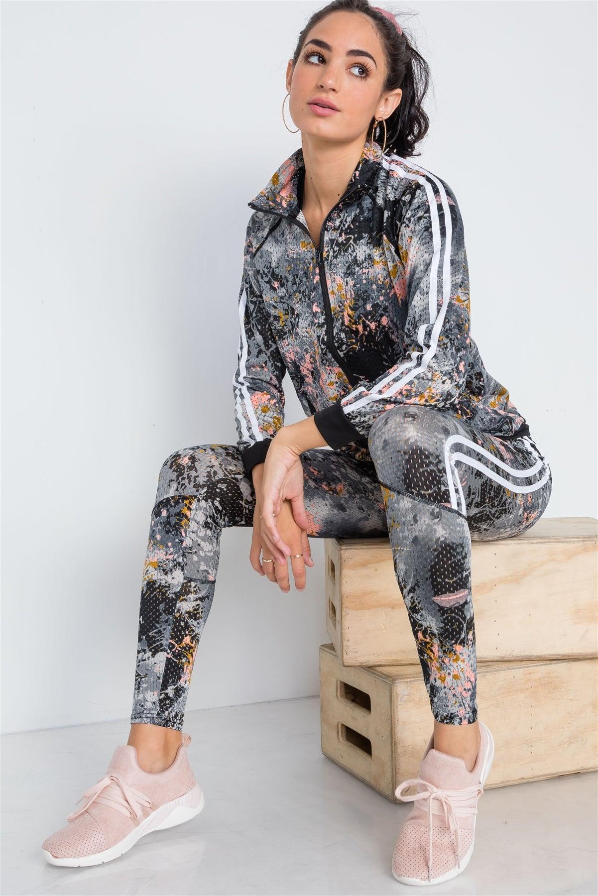 Black Mesh Multi Active Two Piece Legging Jacket Set /5