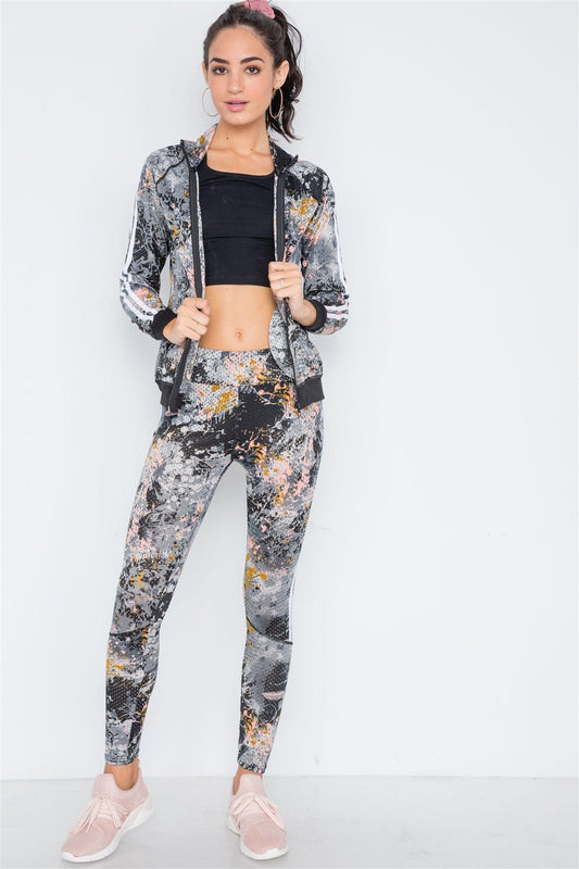 Black Mesh Multi Active Two Piece Legging Jacket Set /6