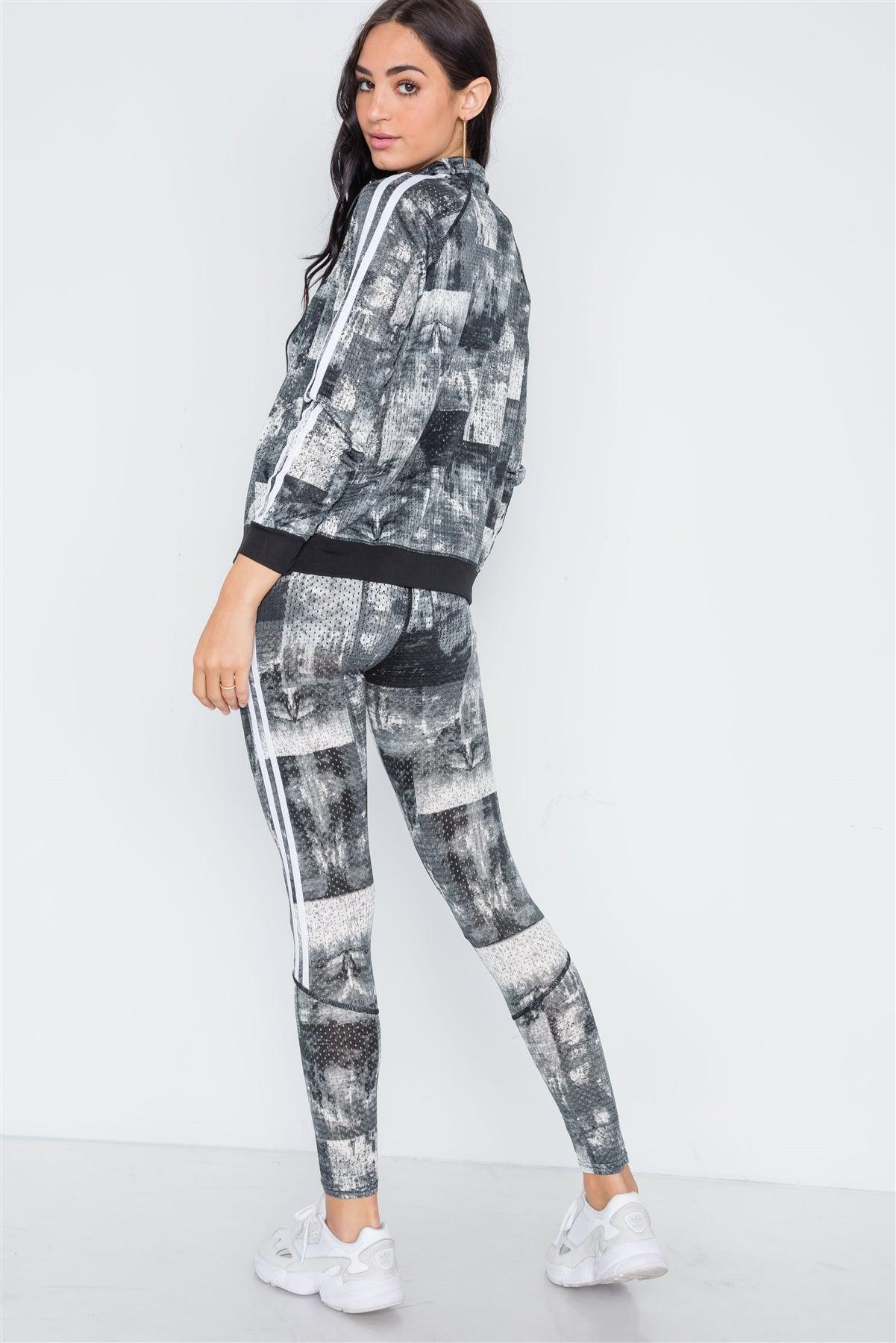 Black Mesh Active Two Piece Legging Jacket Set /3-3