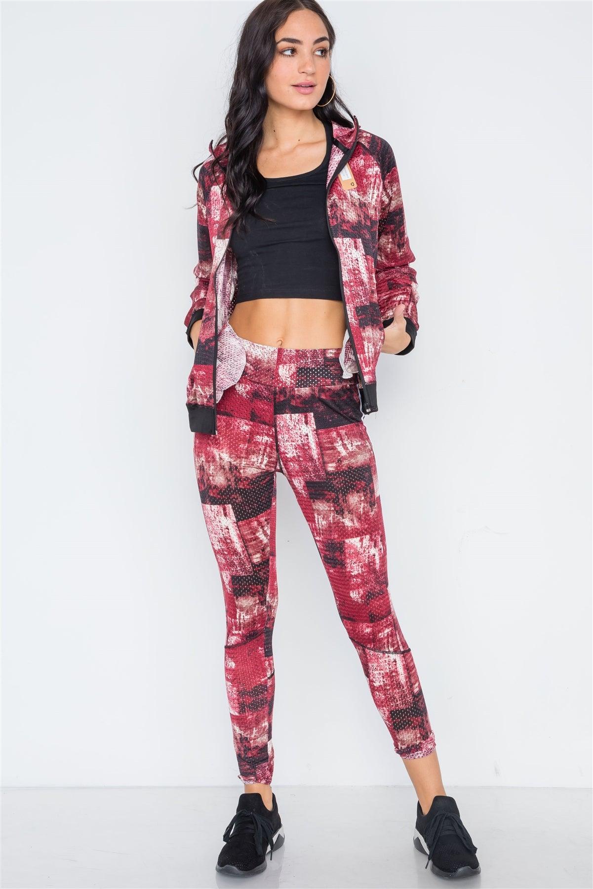 Wine Mesh Active Two Piece Legging Jacket Set /5