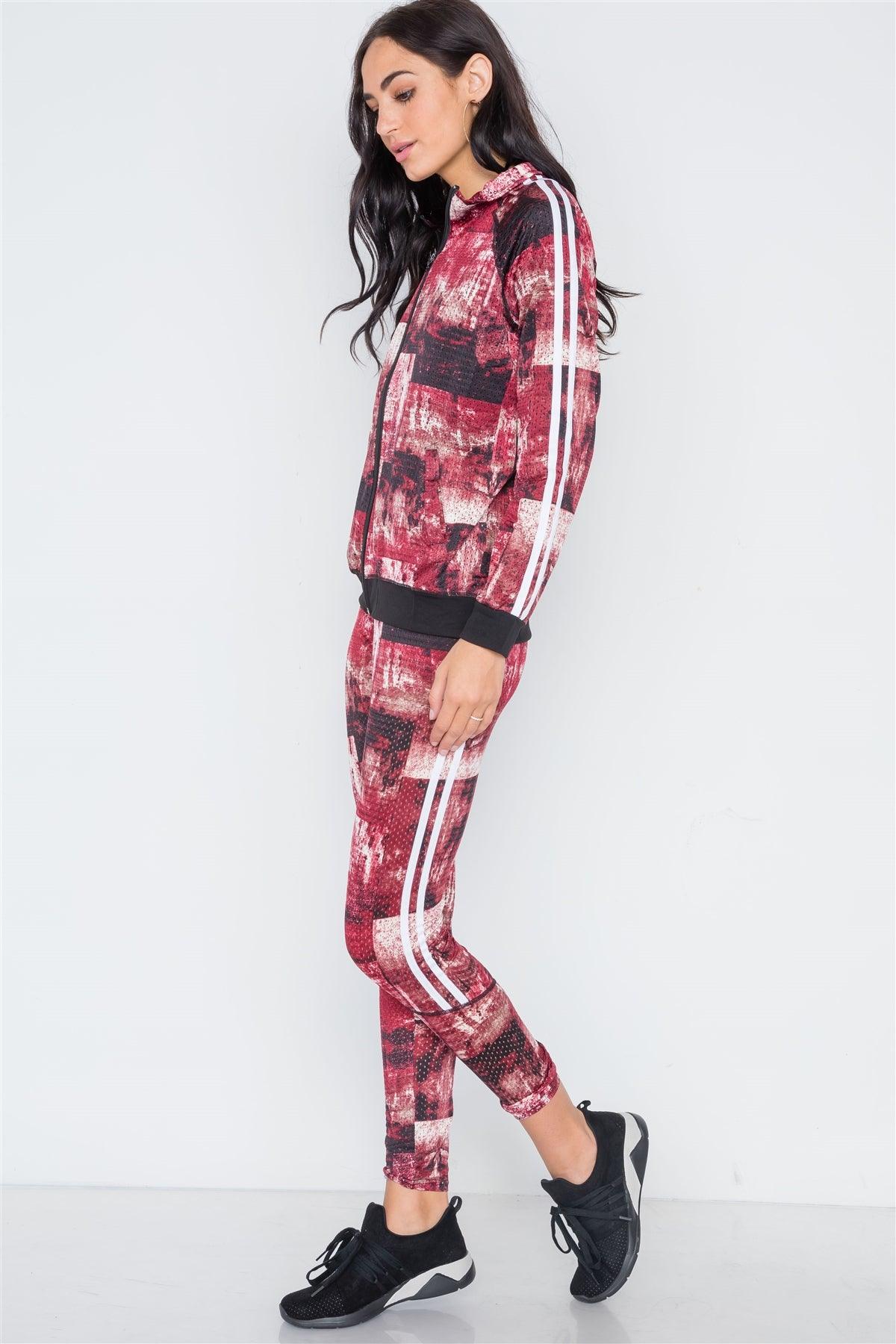 Wine Mesh Active Two Piece Legging Jacket Set /5