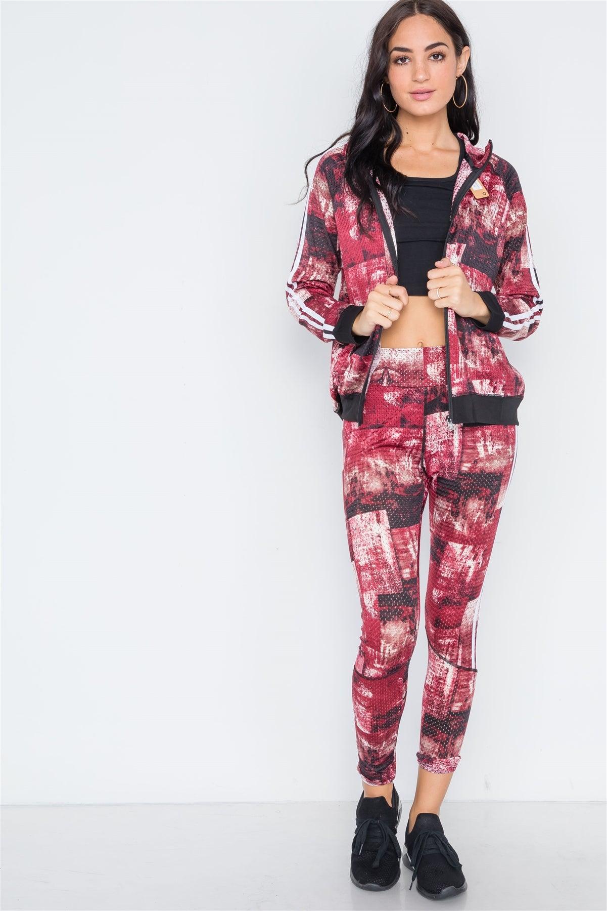 Wine Mesh Active Two Piece Legging Jacket Set /6