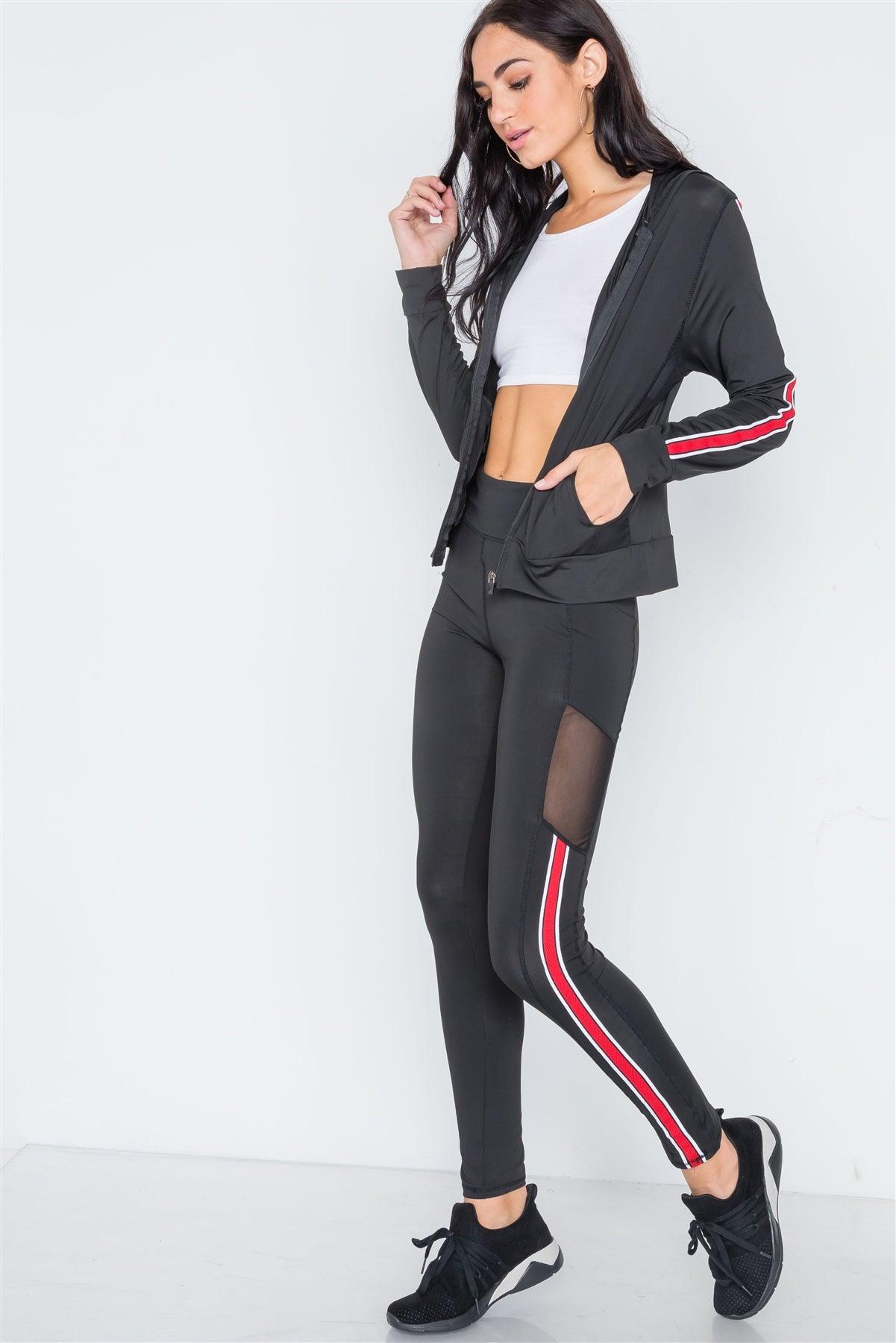 Black Active Two Piece Legging Jacket Set /3-3