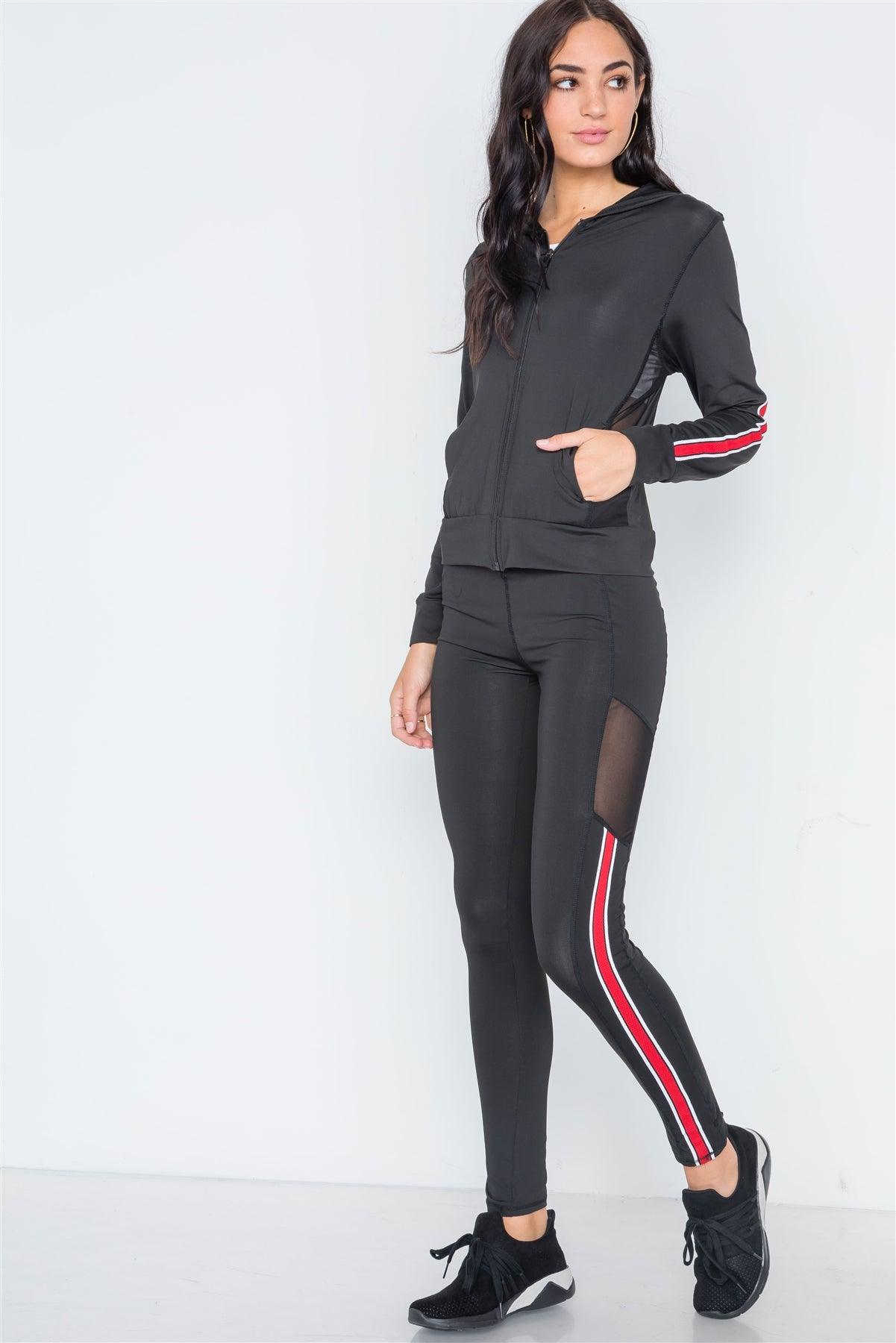 Black Active Two Piece Legging Jacket Set /4-3