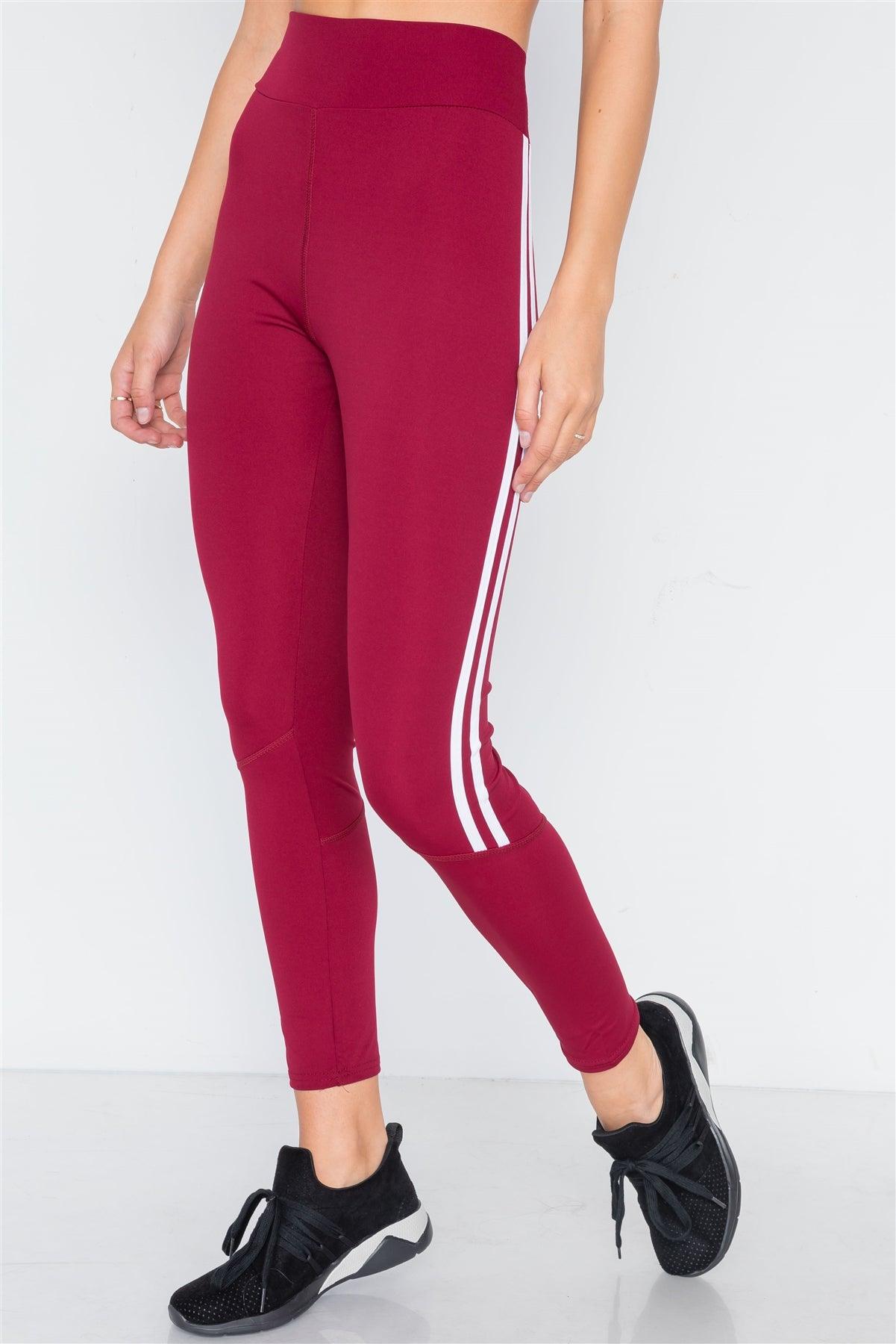 Burgundy White Active Two Piece Legging Jacket Set /5