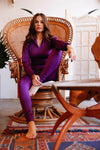 Purple Shine Half Zip Front Mock Neck Cropped Top & High Waist Leggings Set /2-2-2