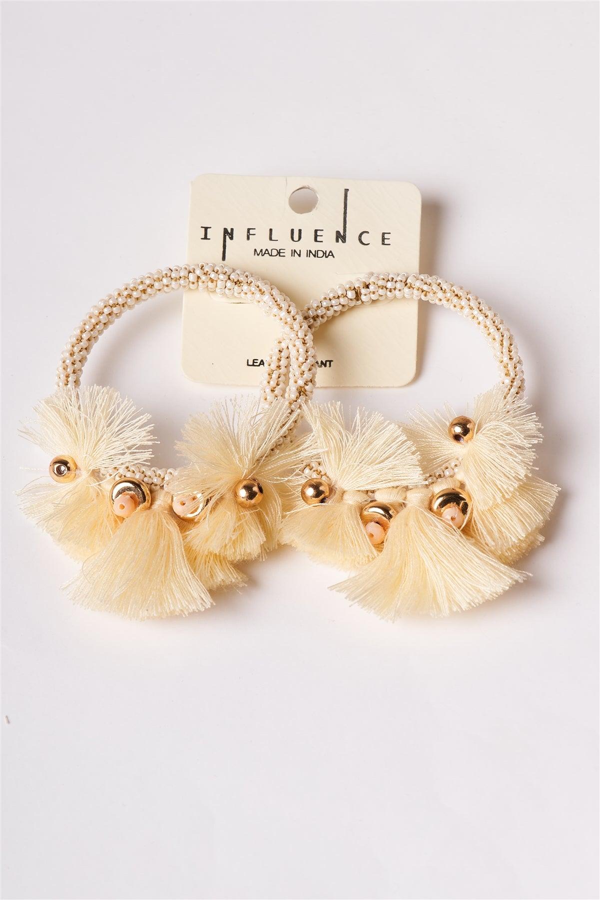 Ivory Beaded Hoop Tassel Earrings /3 Pairs - Tasha Apparel Wholesale