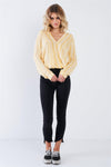 Lemon Yellow Drop & White Stripe V-Neck Top  /2-2-1