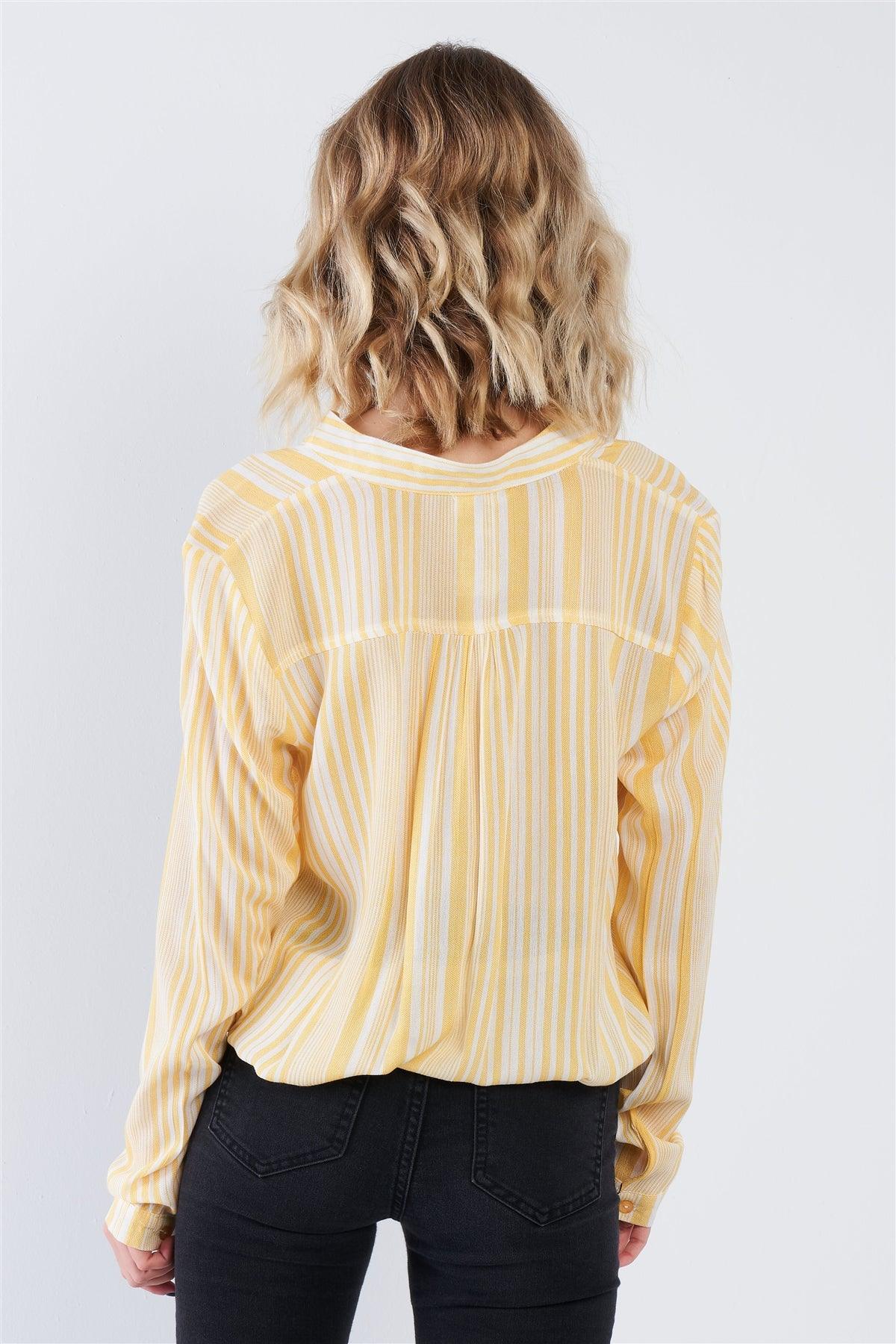 Lemon Yellow Drop & White Stripe V-Neck Top  /2-2-1