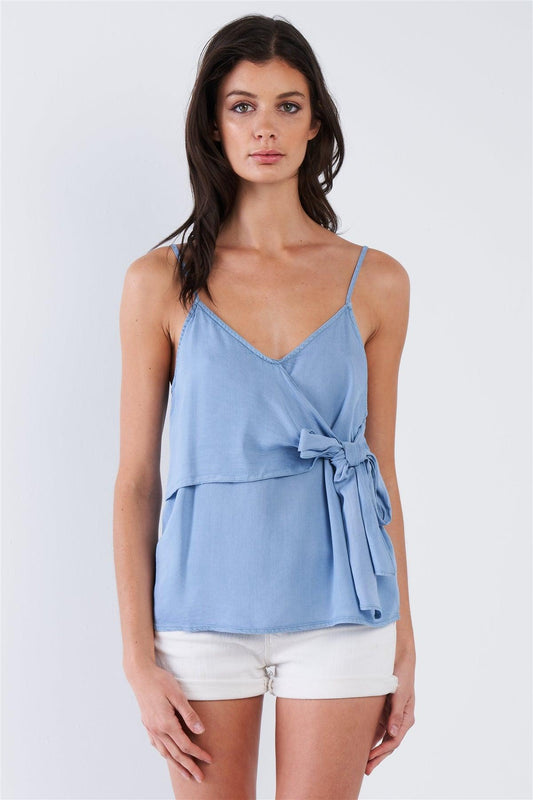 Denim Blue V-Neck Front Bow Adjustable Cami Top /2-2-1