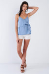 Denim Blue V-Neck Front Bow Adjustable Cami Top  /3-2-1