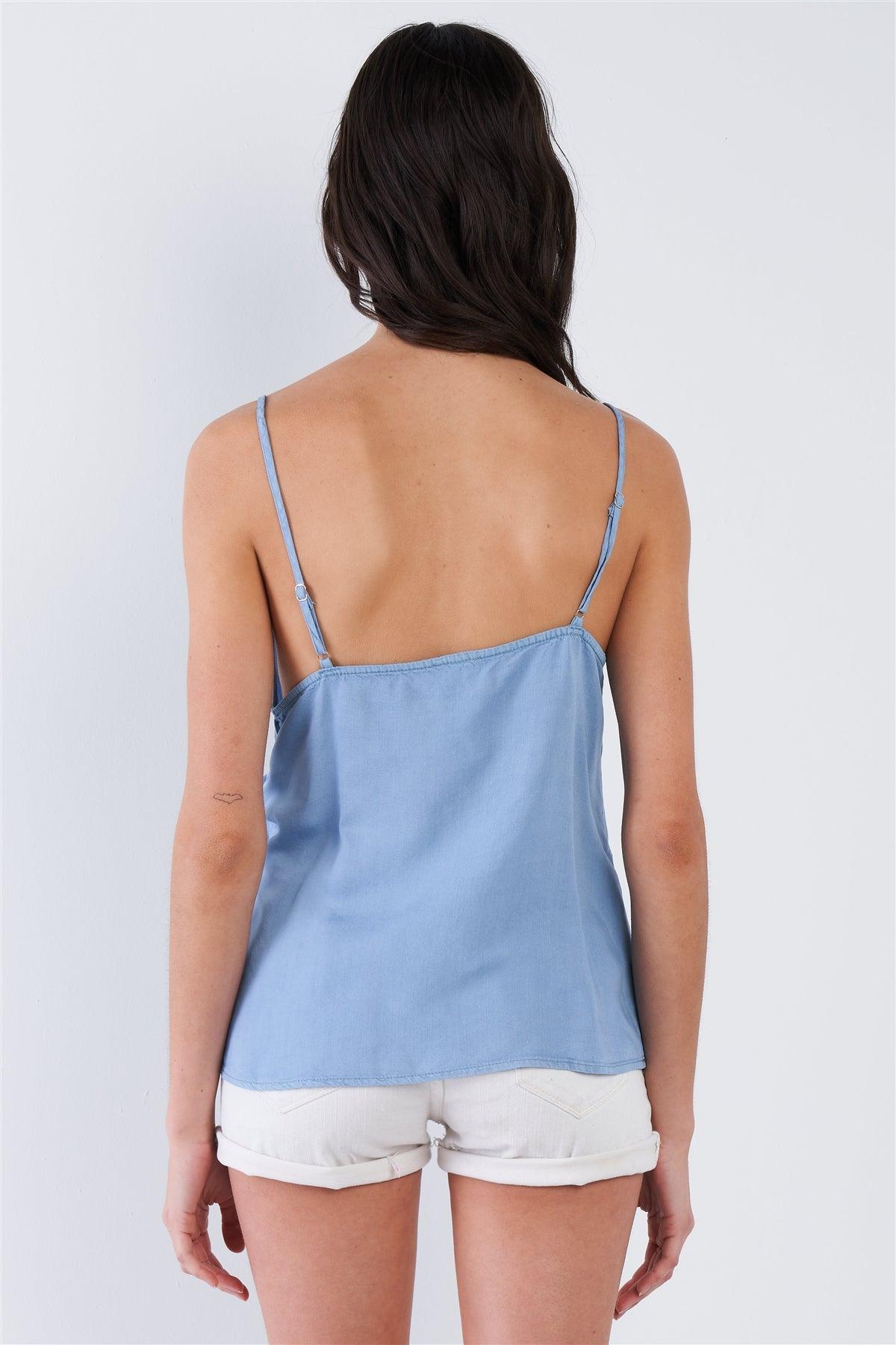 Denim Blue V-Neck Front Bow Adjustable Cami Top  /3-2-1