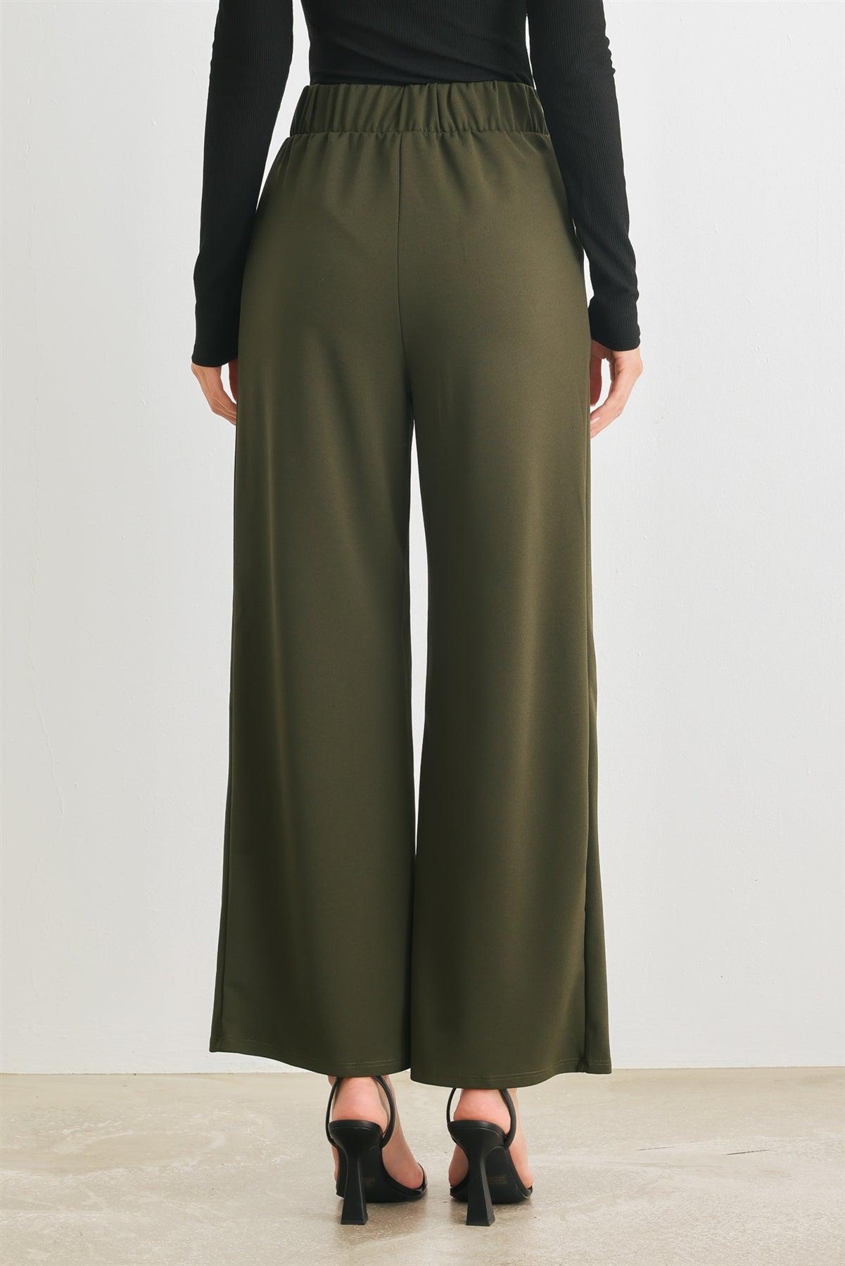 Olive Two Pocket High Waist Wide Leg Pants /3-2-3 - Tasha Apparel Wholesale