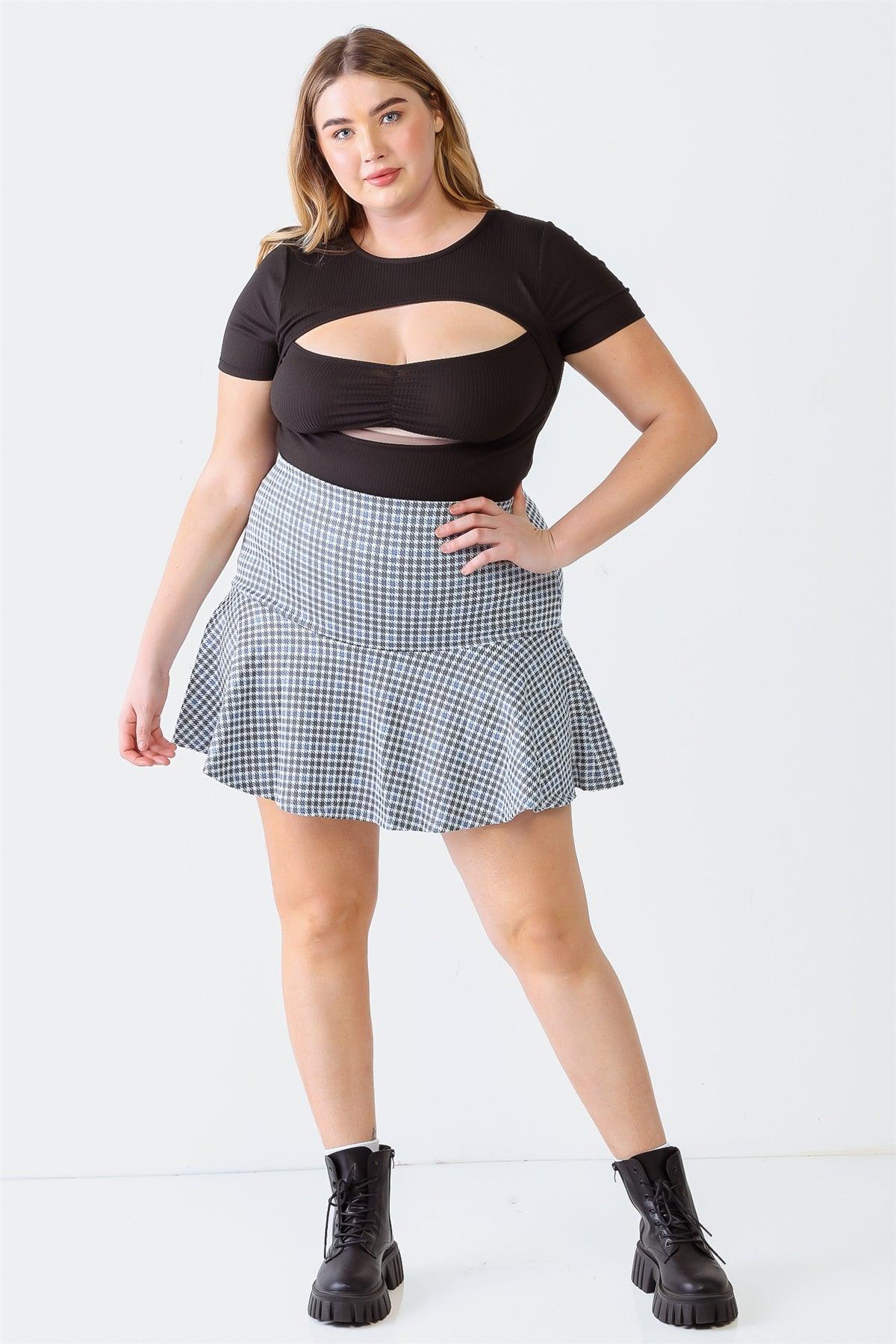 Blue plaid high waisted cheap skirt