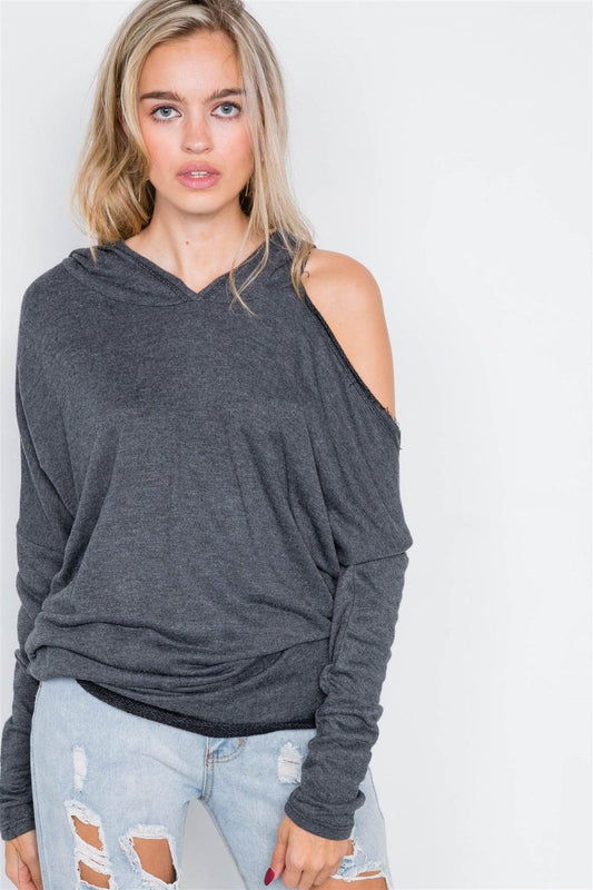 Charcoal Relaxed Fit Drop Shoulder Cut-Out Pull-Over /2-2-2