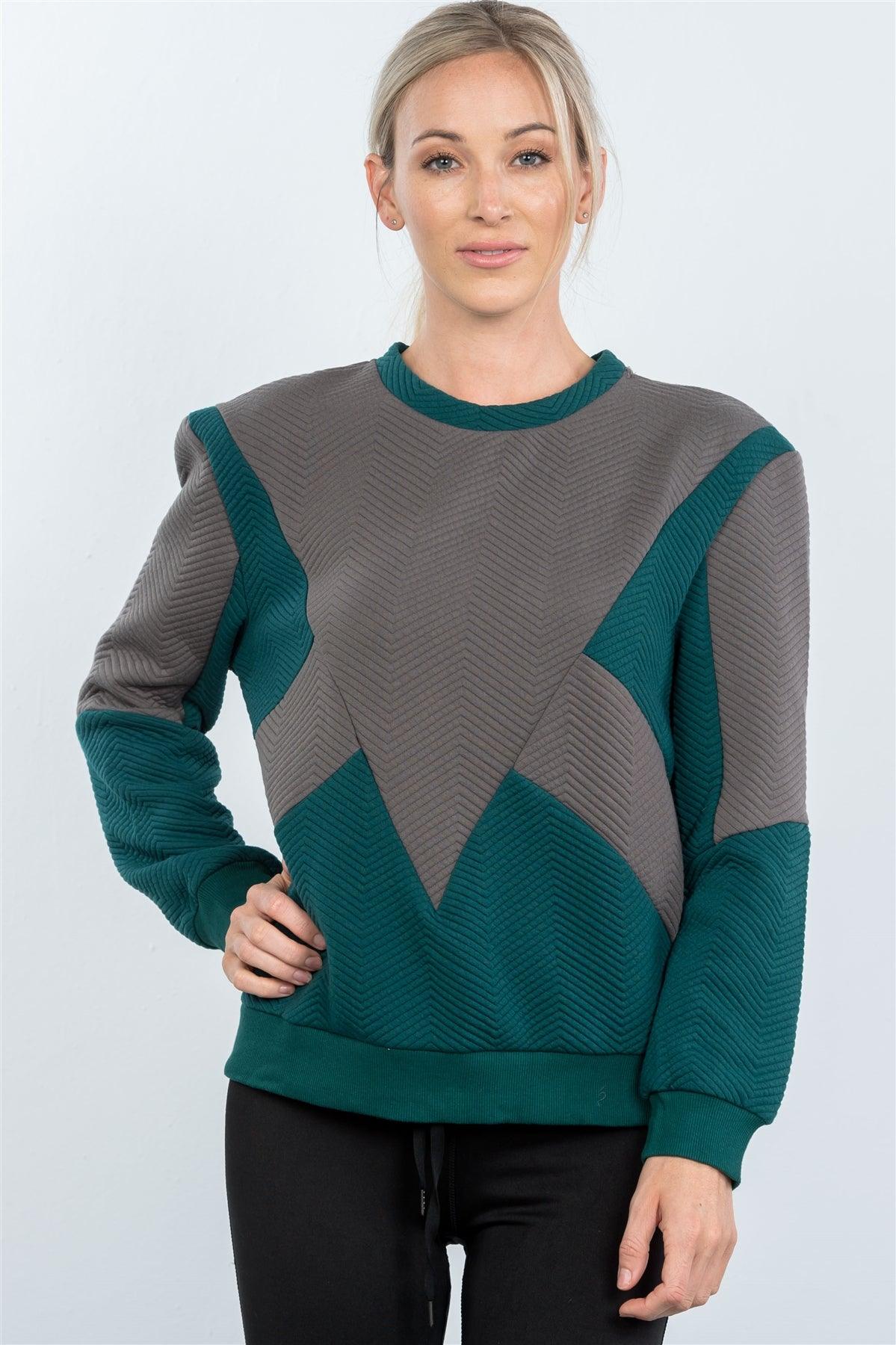 Teal Chevron Texture Pattern Sweater / 2-1