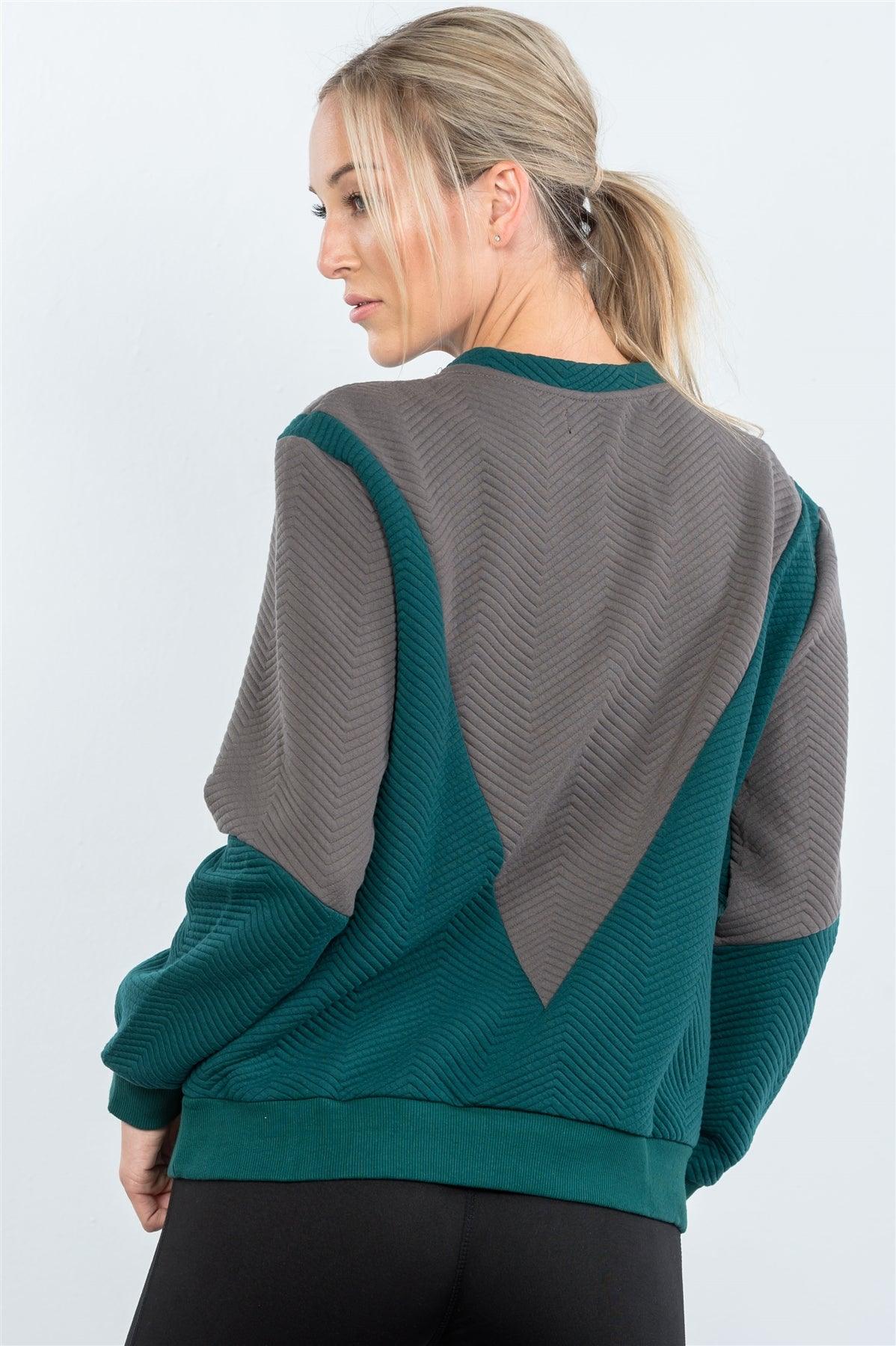 Teal Chevron Texture Pattern Sweater / 2-1