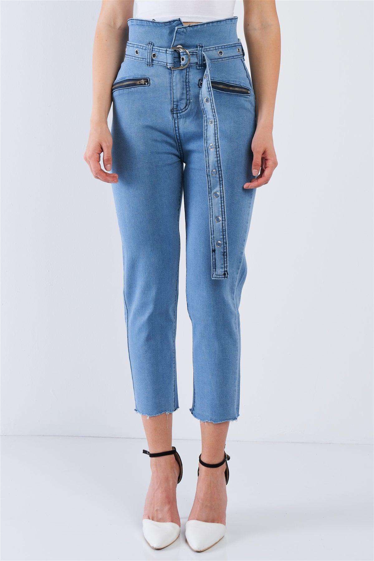 Light Denim High Waisted Tapered Jeans /2-2-2