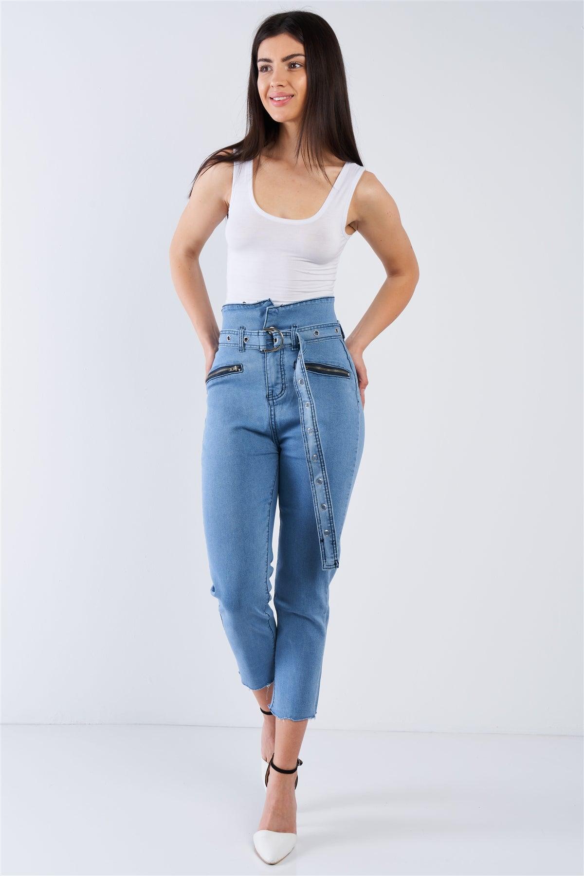 Light Denim High Waisted Tapered Jeans /2-2-2