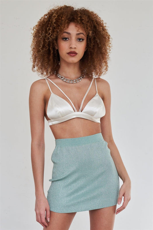 Sparkly Metallic Mint Sexy Mini High Waisted Skirt /2-2-2