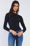 Black Tight Fit Long Sleeve Semi-Turtleneck Ribbed Bodysuit /3-3