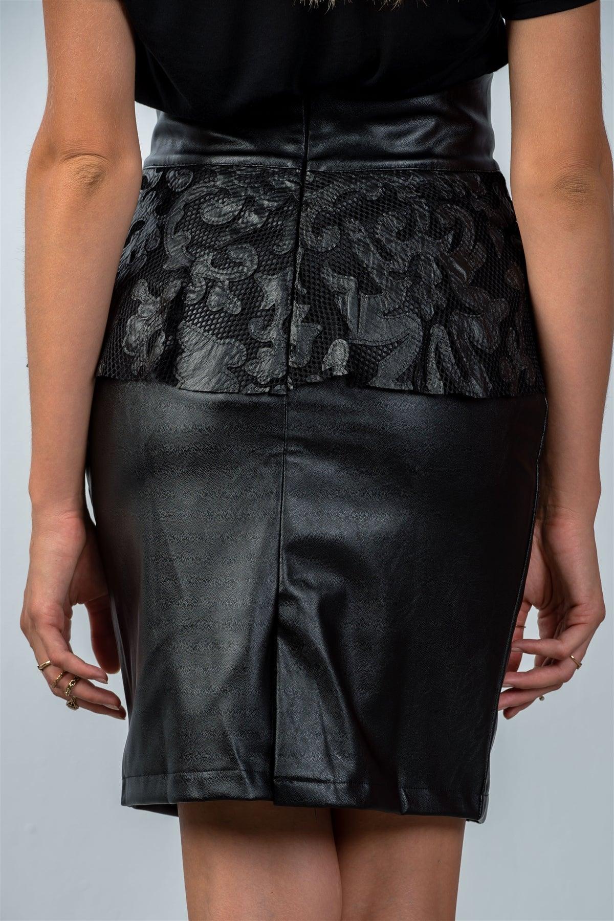 Black High Waisted Peplum Knee Length Pencil Skirt / 2-2-2