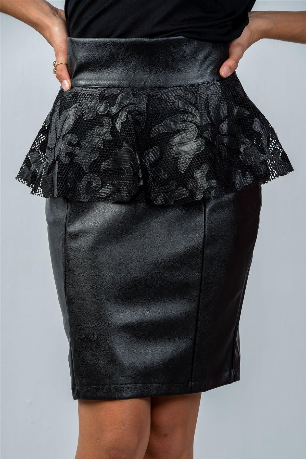 Black High Waisted Peplum Knee Length Pencil Skirt / 2-2-2