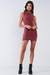 Muted Plum Velvet Tunic Turtle Neck Sleeveless Knitted Dress /3-2-2