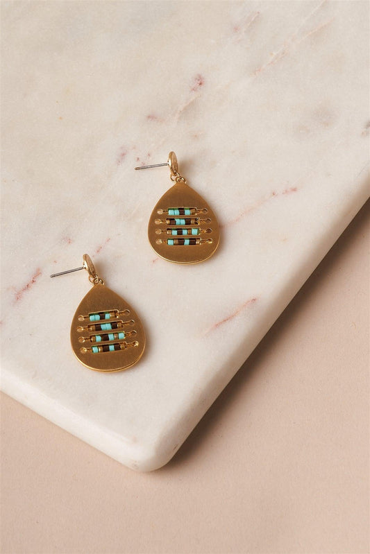 Turquoise Intricate Beaded Tear Drop Earring /3 Pairs