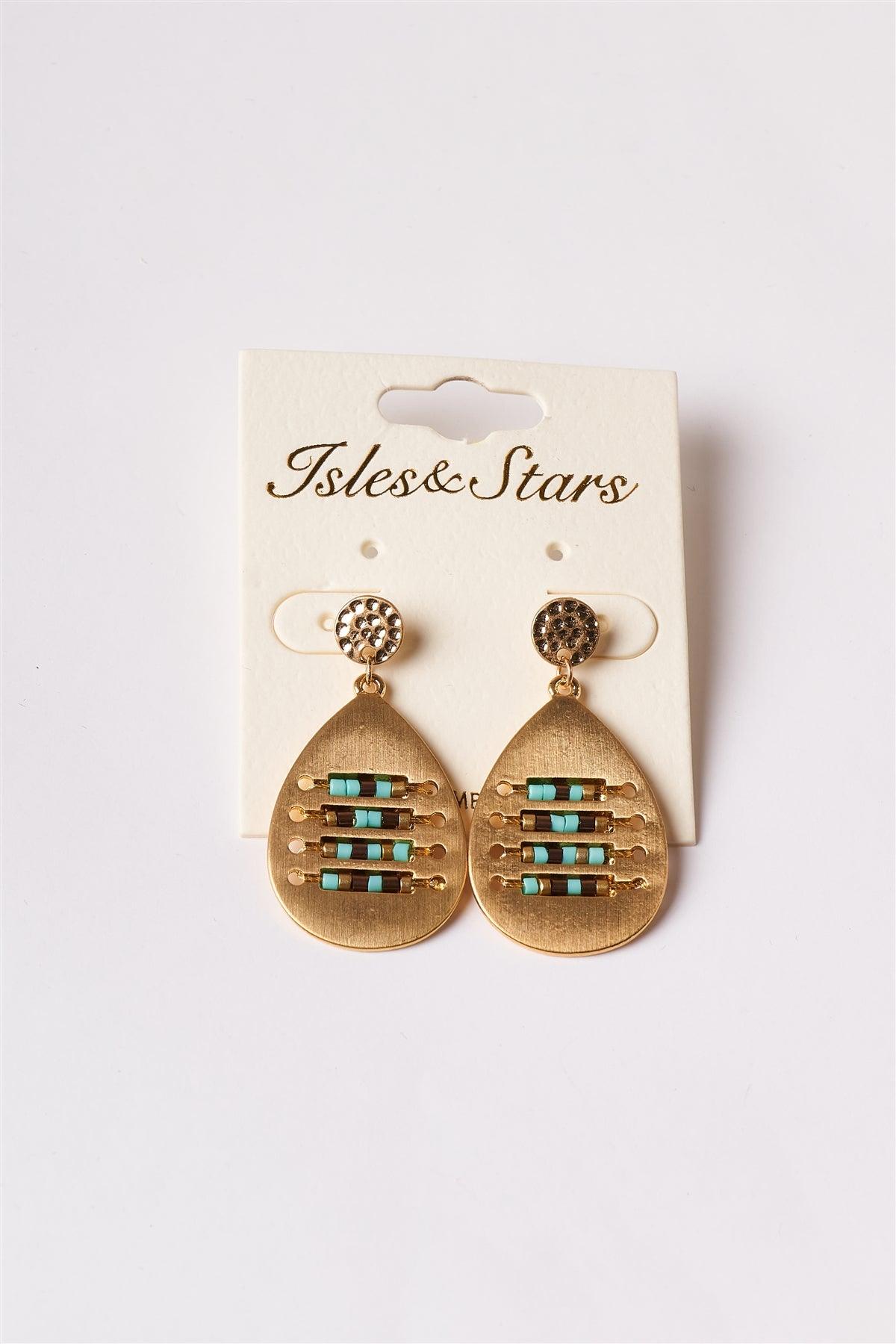 Turquoise Intricate Beaded Tear Drop Earring /3 Pairs